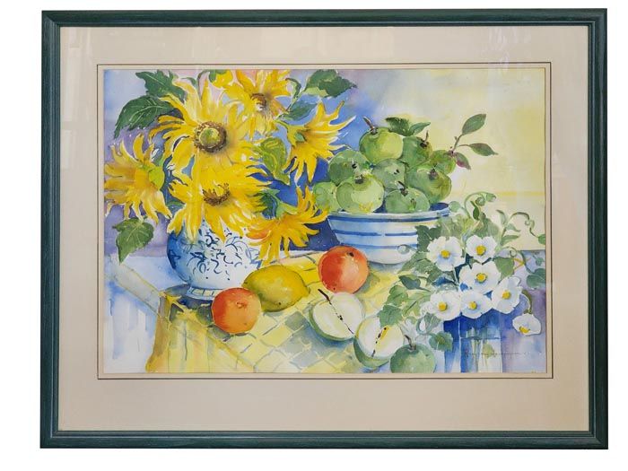 New Zealand Art: Kath Von Tunzelmann - Sunflowers and Apples