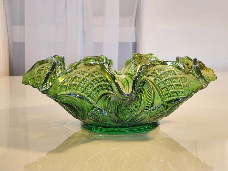 Glass: Carnival Glass Emerald Green Bowl