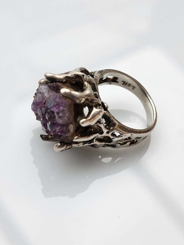Shahinian Silver Druzy Amethyst Ring