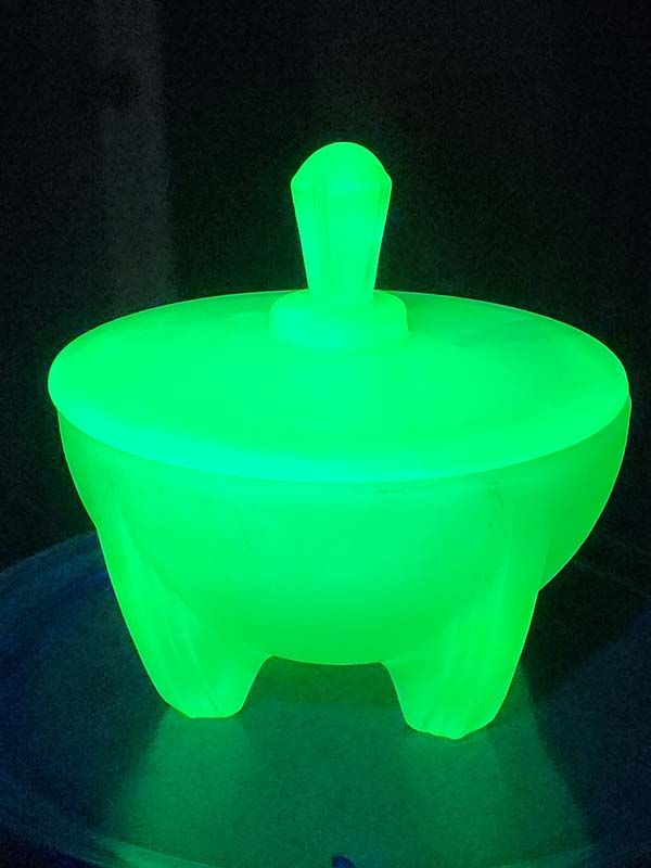 Green Uranium Glass Art Deco Lidded Bowl