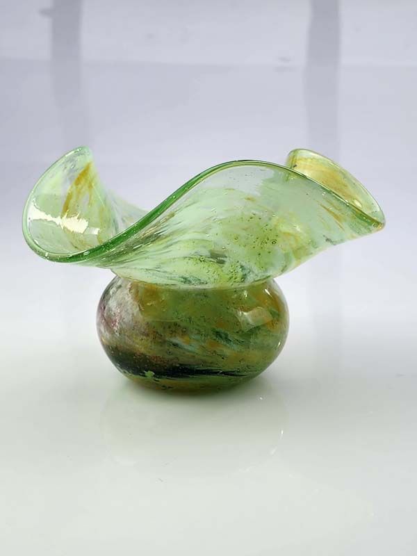 Green hand blown glass vase