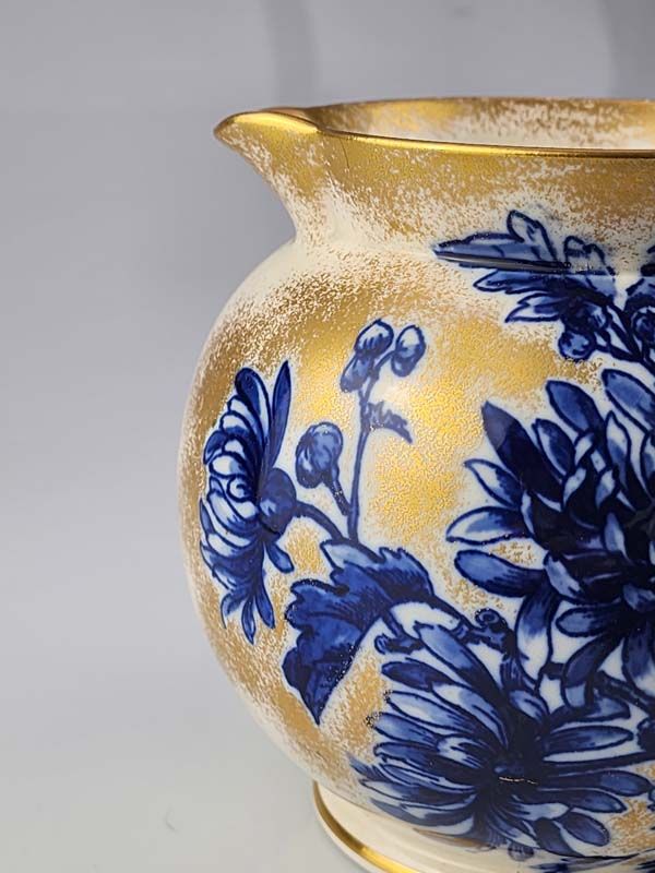 China & Ceramics: Gilt Blue & White Flower Jug