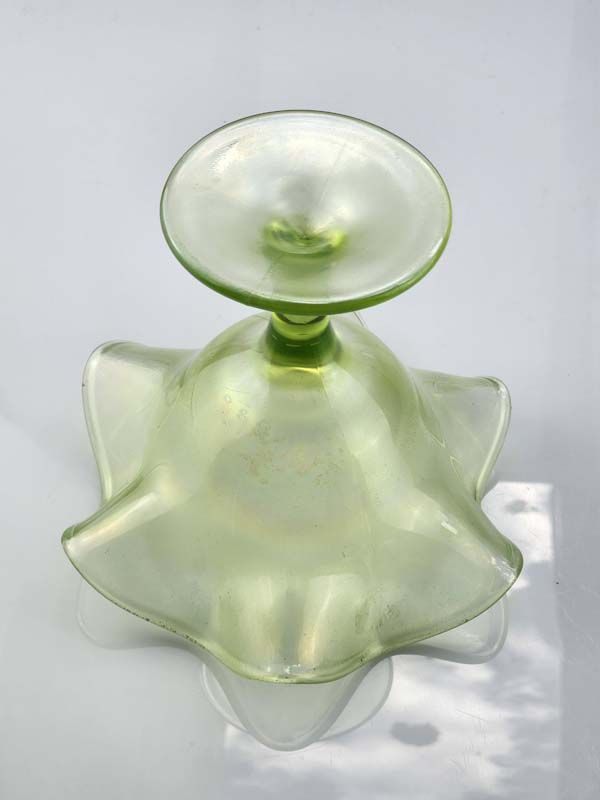 Carnival Glass: Iridescent Green Ice-cream dish