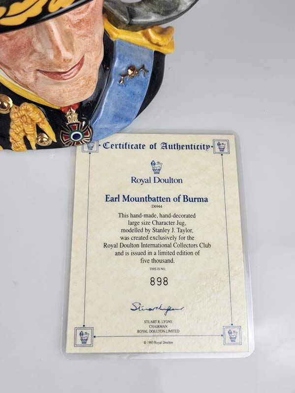 Character Jugs: Earl Mountbatten of Burma D6944 with certificate