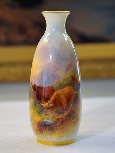 Large Royal Worcester Harry Stinton Highland Cattle Vase 1937