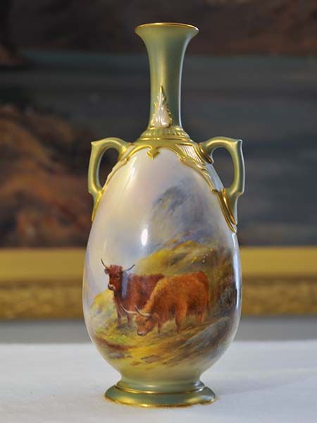 Large Royal Worcester Harry Stinton Highland Cattle Vase 1929