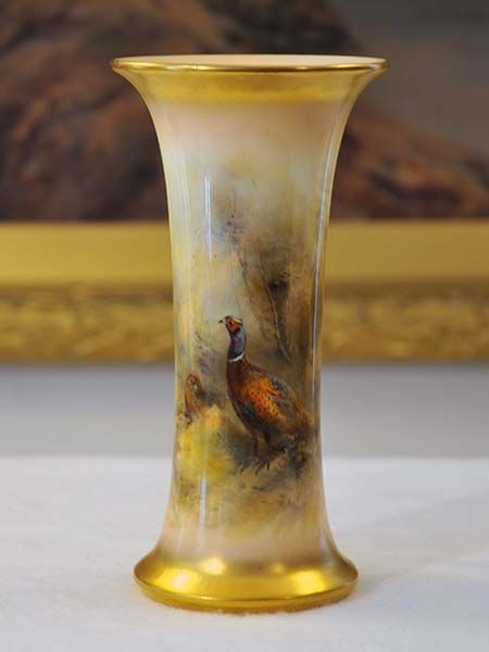 Large Royal Worcester James Stinton Pheasant Vase 1926