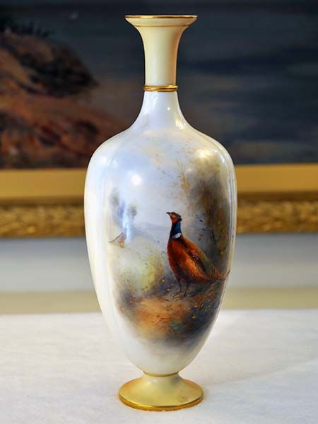 Large Royal Worcester James Stinton Pheasant Vase c1890