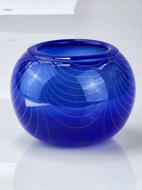 Glass: Blue art glass vase - signed