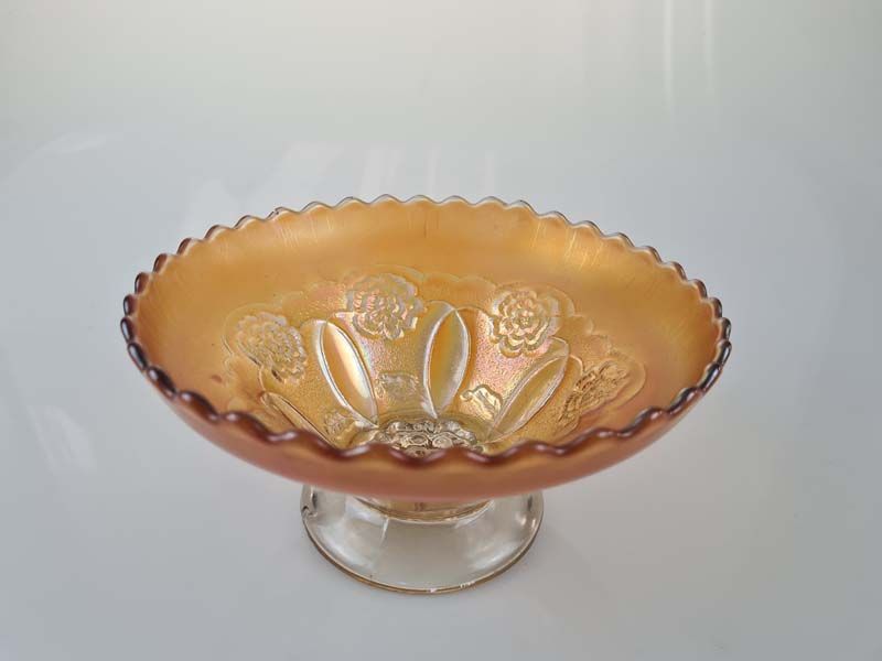 Glass: Carnival Glass Double Stem Rose Bowl