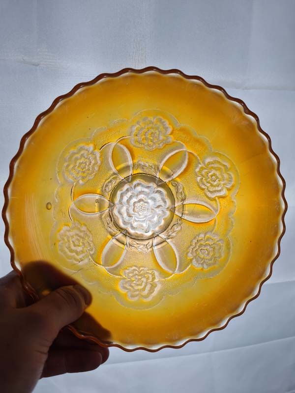 Glass: Carnival Glass Double Stem Rose Bowl