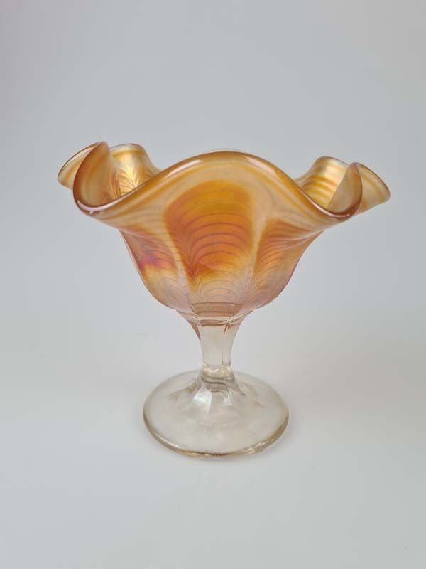 Glass: Carnival Glass Ice Cream Dish Peacock Tail