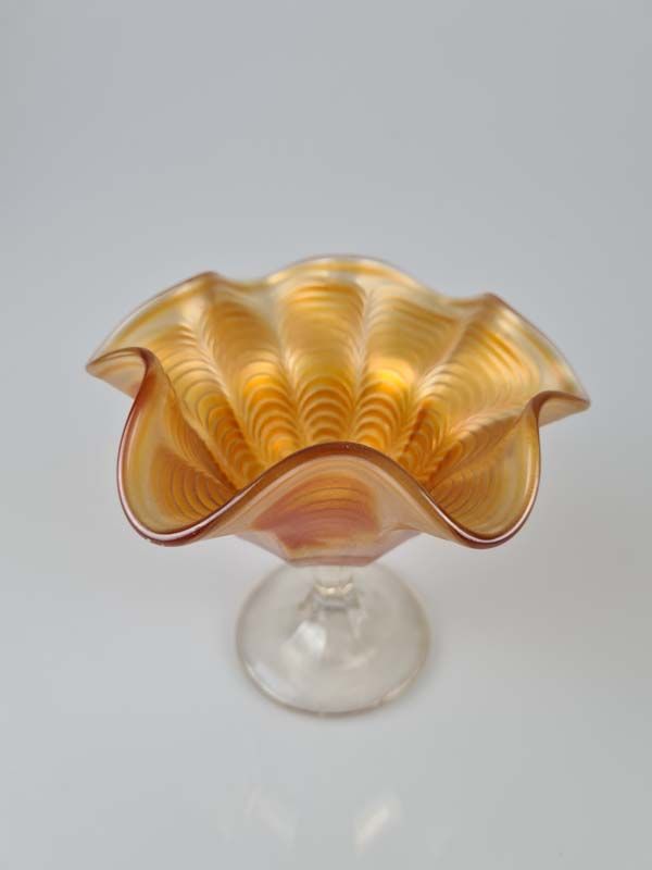 Glass: Carnival Glass Ice Cream Dish Peacock Tail