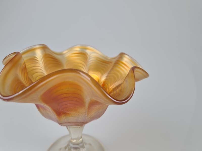 Glass: Carnival Glass Ice Cream Dish Peacock Tail