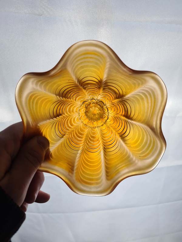 Carnival Glass: Carnival Glass Ice Cream Dish Peacock Tail