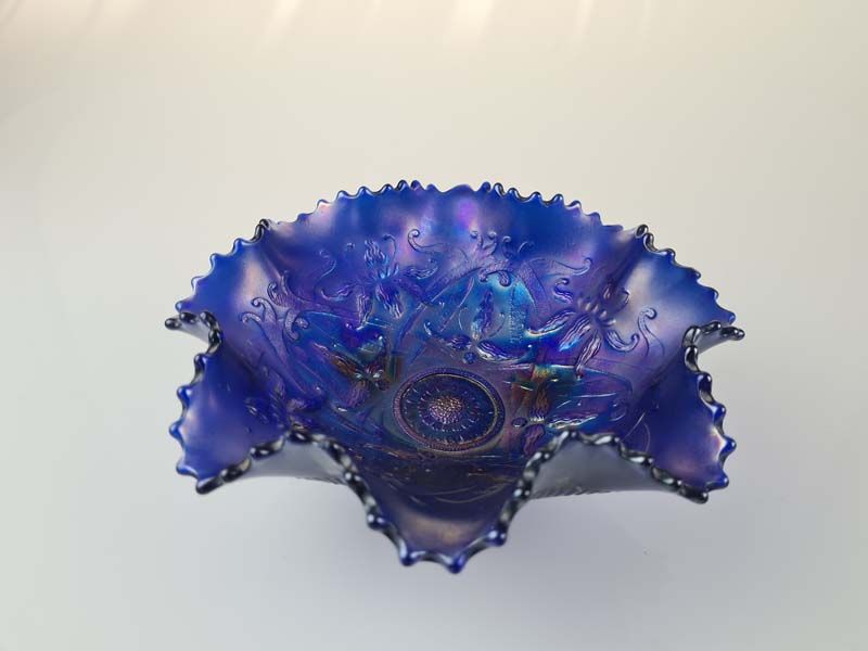 Carnival Glass: Carnival Glass Bowl Wish Bone And Orchids