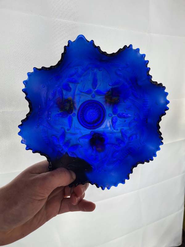 Carnival Glass: Carnival Glass Bowl Wish Bone And Orchids