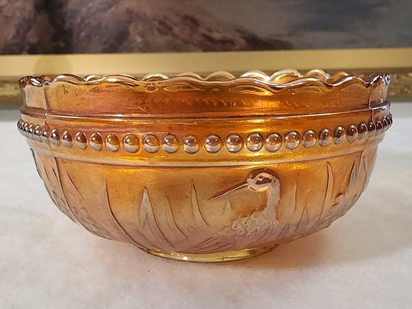 Glass: Carnival Glass Stork & Rushes