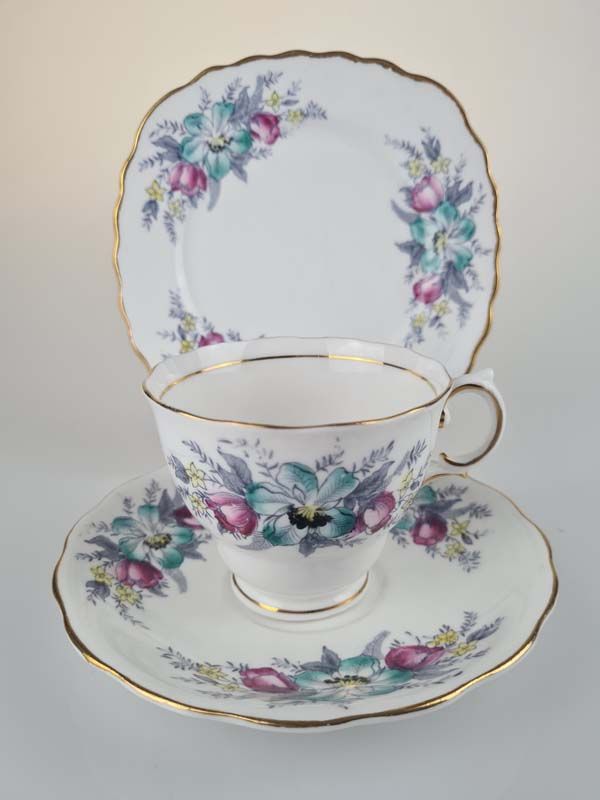 Colclough China Trio - Blue, Pink and Yellow Flowers