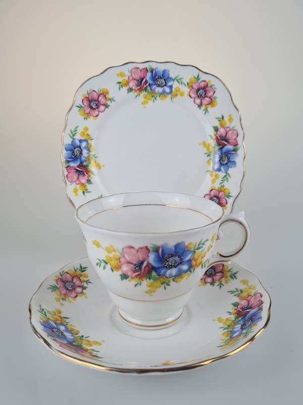 Colclough China Trio - Blue and Pink Flowers