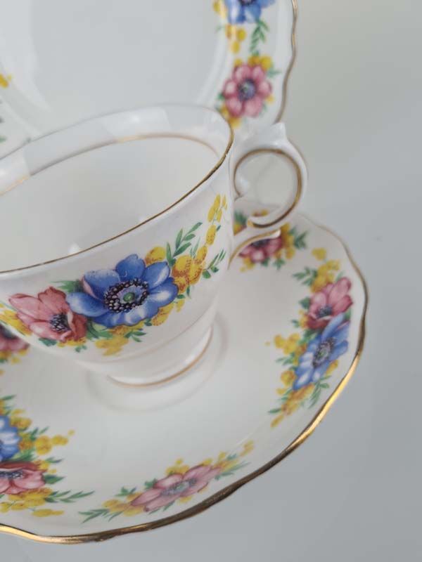 China & Ceramics: Colclough China Trio - Blue and Pink Flowers