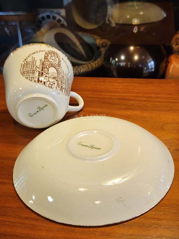NZ Pottery: Crown Lynn - Rotorua Souvenir Cup & Saucer