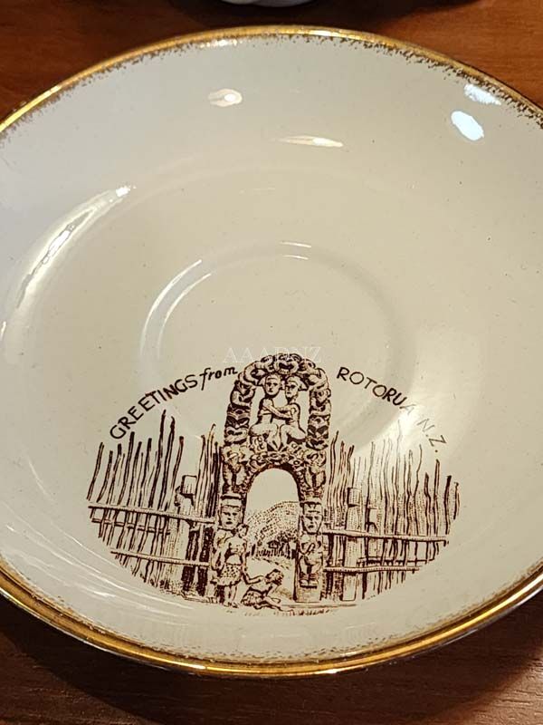 NZ Pottery: Crown Lynn - Rotorua Souvenir Cup & Saucer