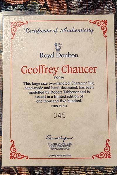 China & Ceramics: Geoffrey Chaucer D7029 - Royal Doulton Character Jug