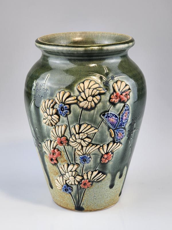 NZ Pottery: Dovedale pottery vase - butterfly