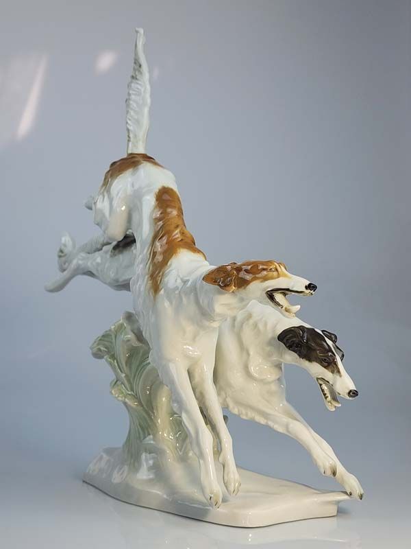 Hutschenreuther Two running Borzoi Dogs