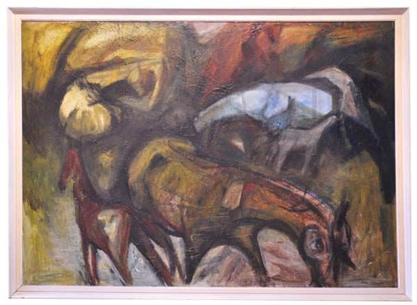 New Zealand Art: June Douglas Painting - Mares & Foals