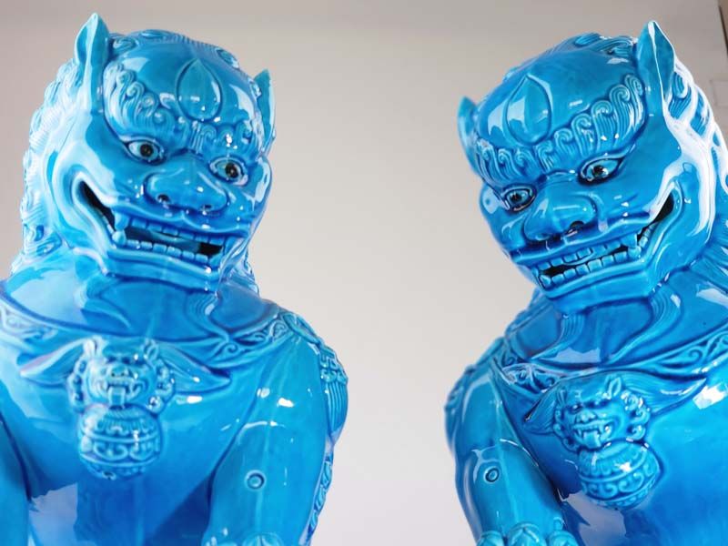 Asian items: Large Blue Chinese Foo Dogs