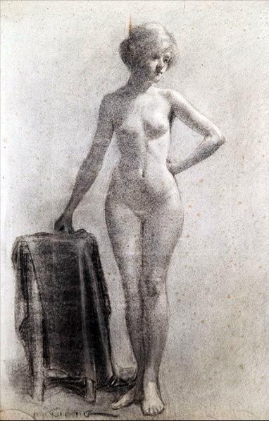 New Zealand Art: Marcus King Drawing - Female nude