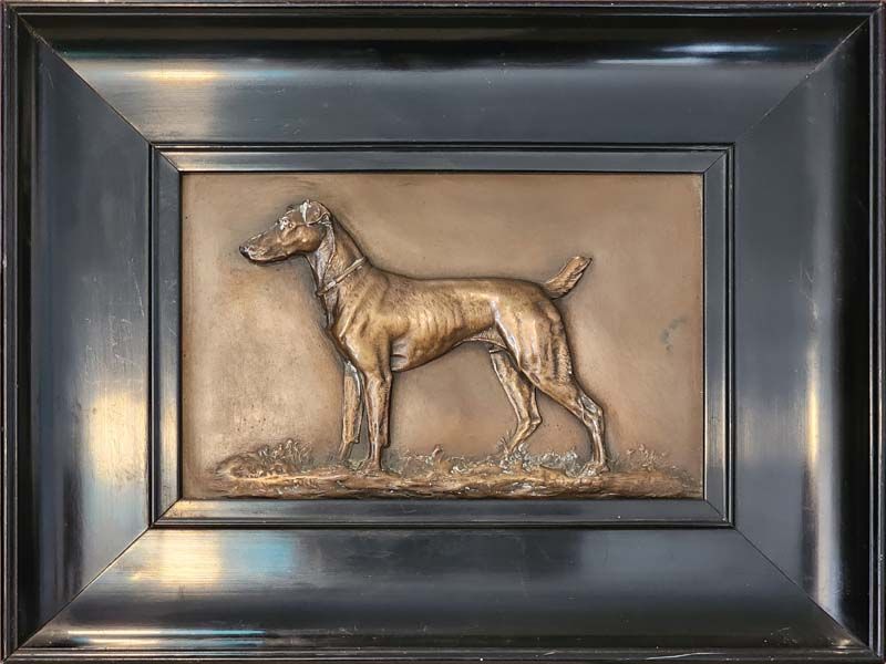 Oscar Pflug (1858-1937) bronze plaque of Fox Terrier