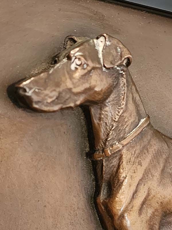 Bronze & spelter: Oscar Pflug bronze Terrier plaque