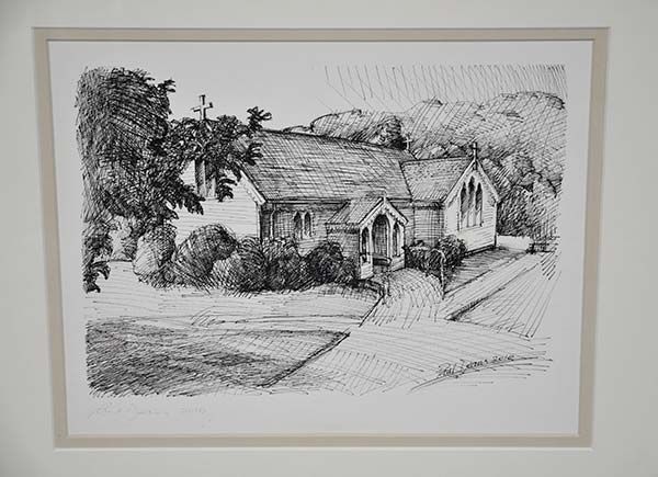 New Zealand Art: Paul Deans drawing - Church
