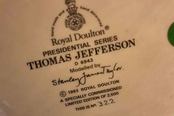 Character Jugs: Thomas Jefferson D6943 - Royal Doulton Character Jug