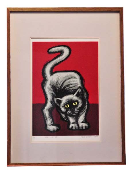 New Zealand Art: Ted Dutch Lithograph - Grey Cat III