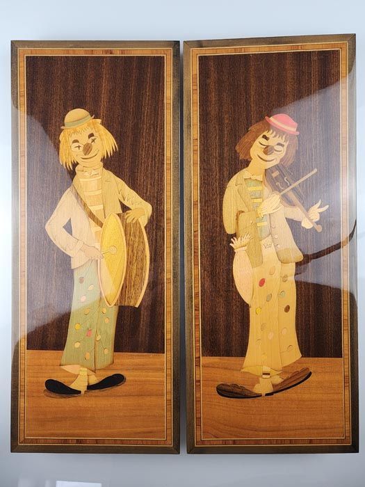 Wooden Intarsia Marquetry Clown Pictures